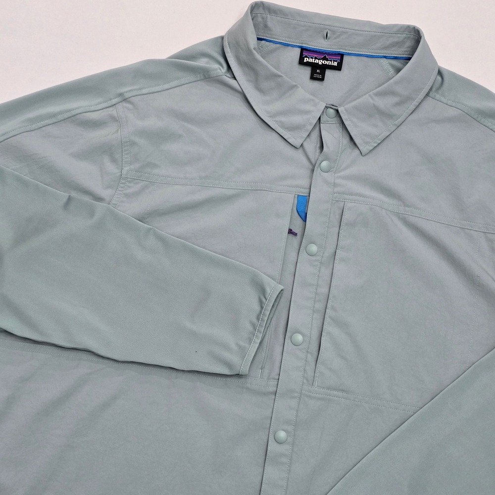 Patagonia Mens River Rambler Hybrid Sun Shirt XL Blue Tumble Tea LS 41785 FA24